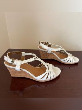 Adorable White Strappy Cork Wedge Sandals